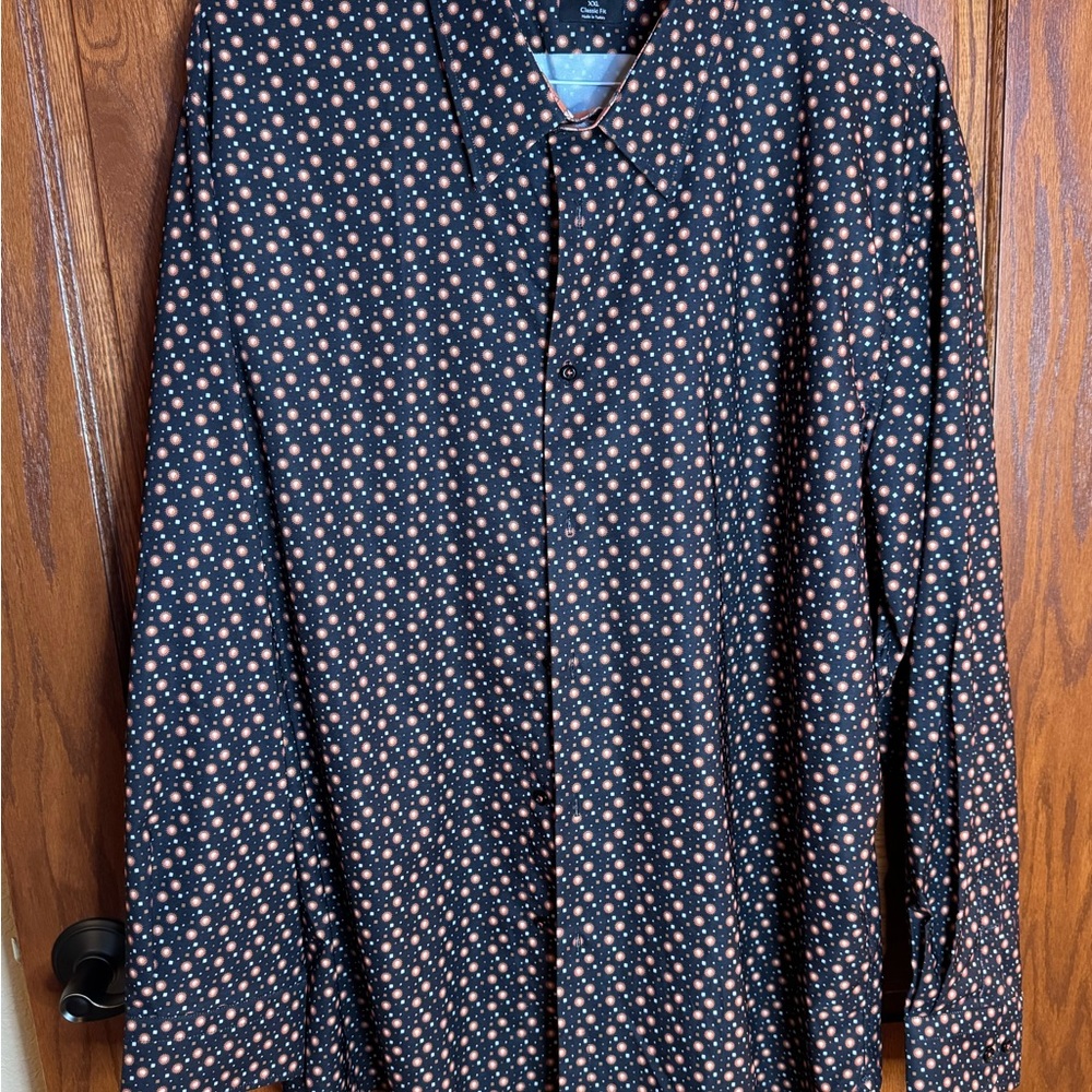 Paul Fredrick Black and Orange Floral Shirt